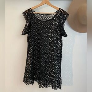 Black crochet swimwear cover up dress